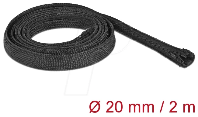 DeLOCK Geflechtschlauch mit Reißverschluss, hitzebeständig, 20mm, 2m, schwarz