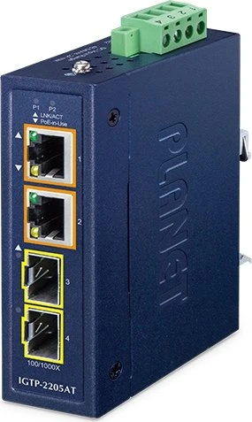 Planet IGTP-2205AT Industrial Gigabit Medienkonverter, 2x RJ-45, 2x SFP, 60W PoE+