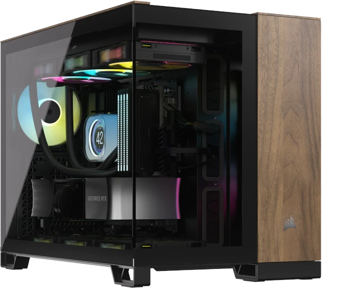 Corsair 2500X, schwarz/Walnuß, Glasfenster