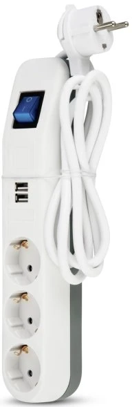 REV Ritter ICE Steckdosenleiste mit Schalter, 2x USB, 3-fach, 1.4m, weiß