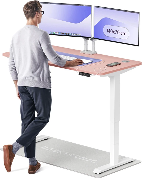 Desktronic HomePro Sitz-Steh-Schreibtisch 140x70cm rosa/weiß