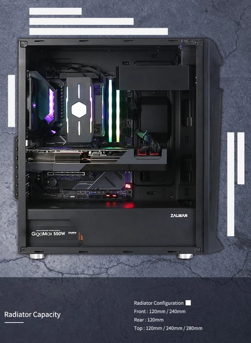 Zalman Z1 Plus, schwarz, Glasfenster