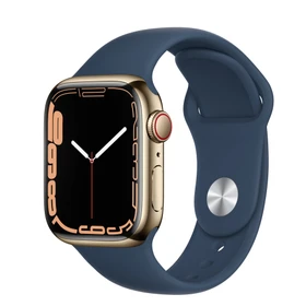 Apple Watch Series 7 (GPS + Cellular) 41mm Edelstahl gold mit Sportarmband abyssblau