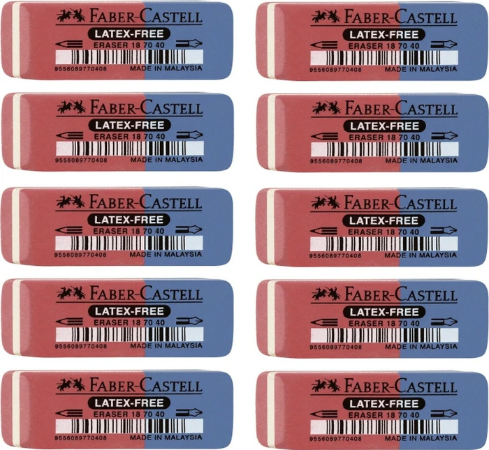 Faber-Castell 7070-40 Radierer latexfrei, rot/blau, 10er-Pack