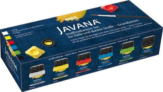 Kreul Javana Stoffmalfarbe für helle und dunkle Stoffe Grundfarben, 6 Farben, 20ml, 6er-Set