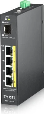 Zyxel RGS100 Railmount Gigabit Switch, 4x RJ-45, 1x SFP, 120W PoE+