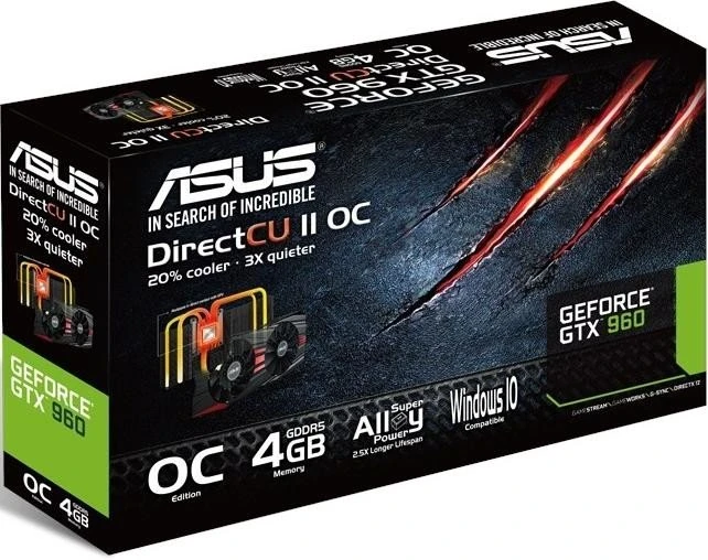 ASUS GeForce GTX 960 DC2 Black Edition OC, GTX960-DC2OC-4GD5-BLACK, 4GB GDDR5, DVI, HDMI, 3x DP