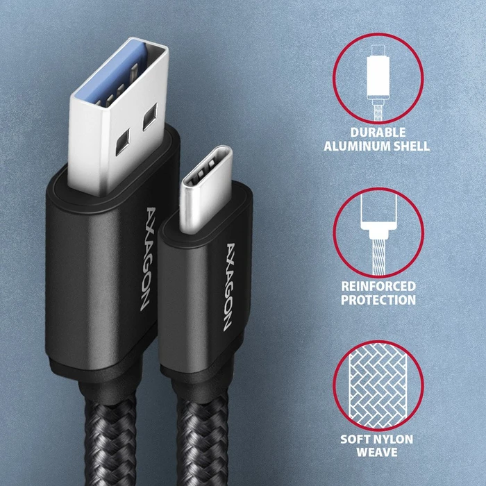 Axagon USB Adapterkabel, USB 3.0, 5Gb/s, USB-A 3.0 [Stecker] auf USB-C 3.0 [Stecker], Adapterkabel, 1m