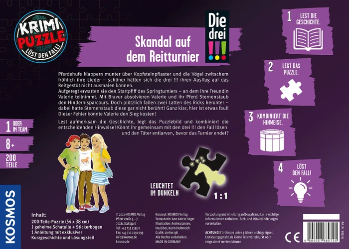 Kosmos Krimi Puzzle Die drei !!! Skandal auf dem Reitturnier