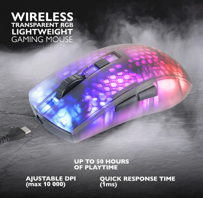 Deltaco DM320 Wireless RGB Lightweight Gaming Mouse schwarz/transluzent, USB
