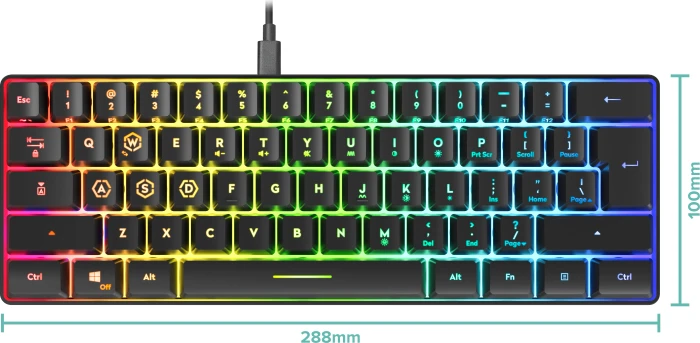 Speedlink Letos RGB 60% Gaming Keyboard, schwarz, LEDs RGB, USB, US