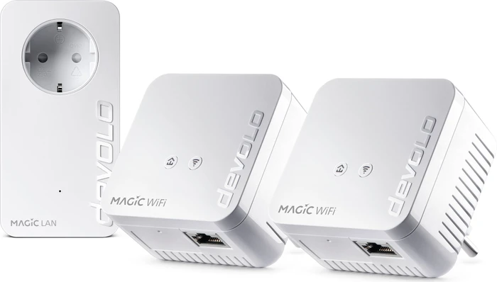 devolo Magic 1 WiFi Mini Multiroom Kit, 2x Powerline/WLAN-Access Point und Powerline-Adapter Set, 3er-Bundle