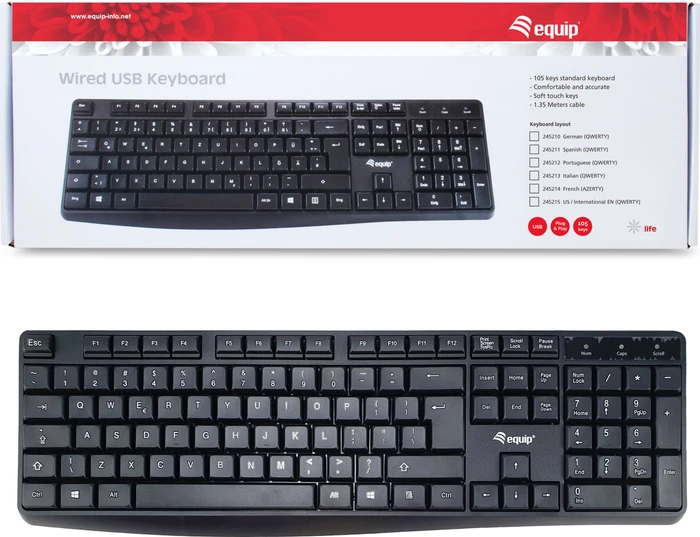 Equip Kabelgebundene USB Tastatur, schwarz, USB, US
