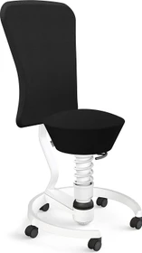 Aeris Swopper Work New Edition Bürohocker mit Rollen und Lehne, Feder Low, Gestell Alu weiß, Bezug Wollmischung Select schwarz