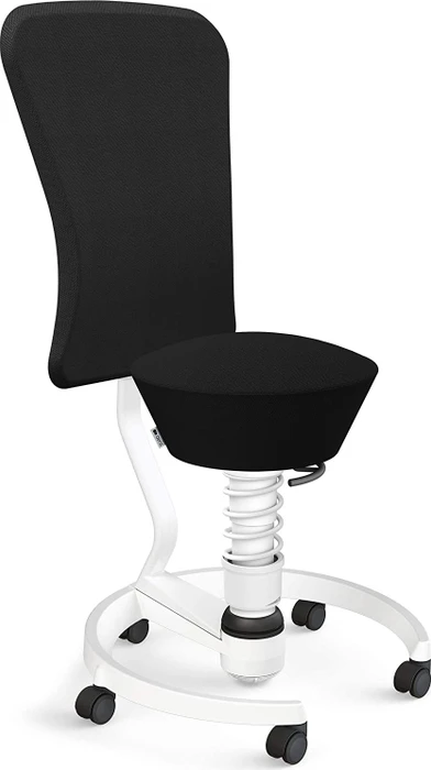 Aeris Swopper Work New Edition Bürohocker mit Rollen und Lehne, Feder Low, Gestell Alu weiß, Bezug Wollmischung Select schwarz