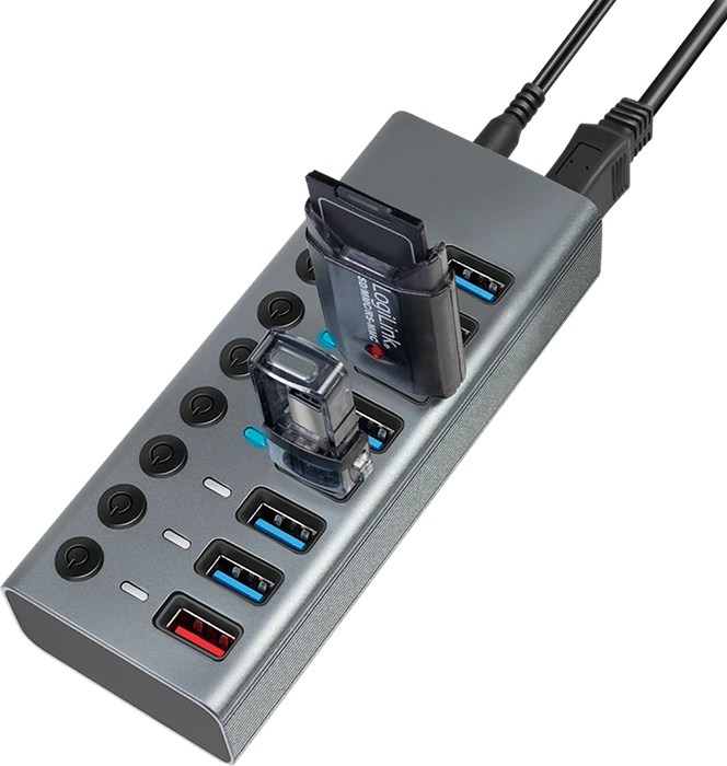 LogiLink USB-Hub mit Ladeanschluss, 7x USB-A 3.0, USB-B 3.0 [Buchse]