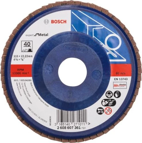 Bosch Professional X551 Expert for Metal Fächerschleifscheibe gerade K40, 115x22.23mm, 1 Stück