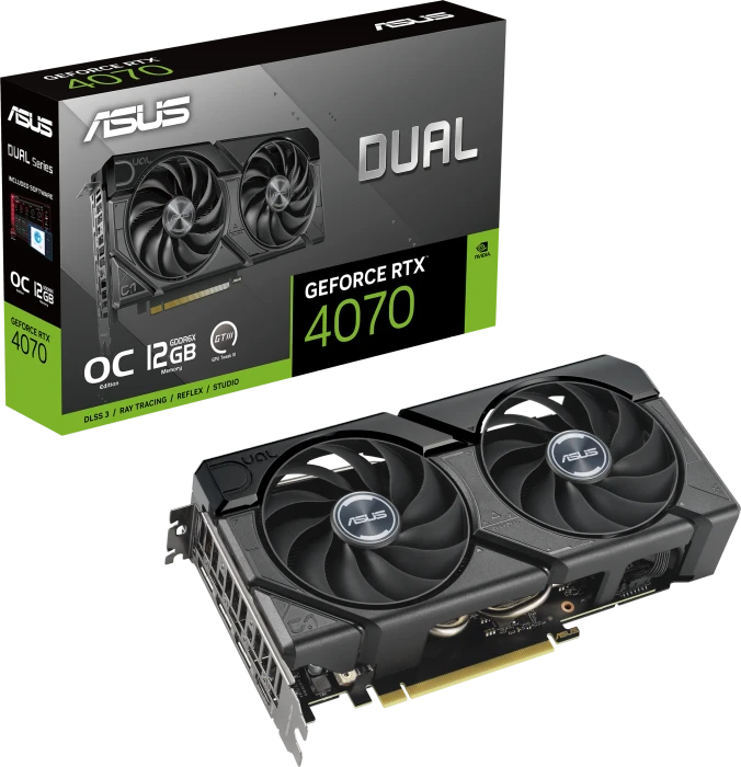 ASUS Dual GeForce RTX 4070 EVO OC, DUAL-RTX4070-O12G-EVO, 12GB GDDR6X, HDMI, 3x DP