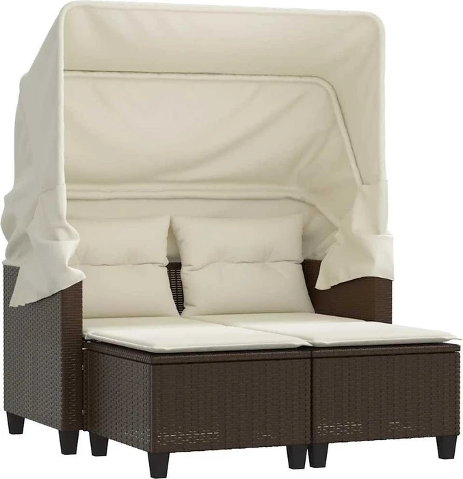 vidaXL Gartensofa 2-Sitzer mit Dach und Hockern