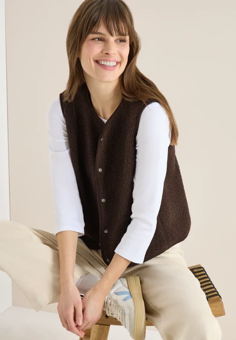 CECIL Teddy Rundhals Weste macchiato brown (Damen)