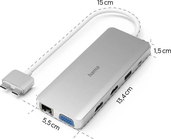 Hama USB-C Hub Connect2Mac, silber, 2x USB-C 3.0 [Stecker]