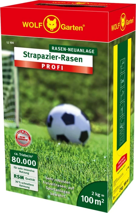 WOLF-Garten Rasensamen LJ 100 | Strapazier-Rasen 100 m² | 2 kg | schnell keimend | extra dicht | belastbar | Rot Image