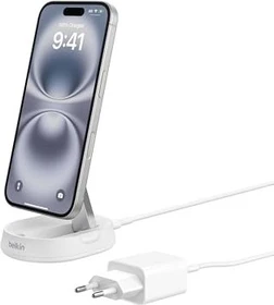 Belkin BoostCharge Pro verstellbare, kabellose, magnetische Ladestation mit Qi2 (15W) mit Netzteil weiß