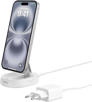 Belkin BoostCharge Pro verstellbare, kabellose, magnetische Ladestation mit Qi2 (15W) mit Netzteil weiß