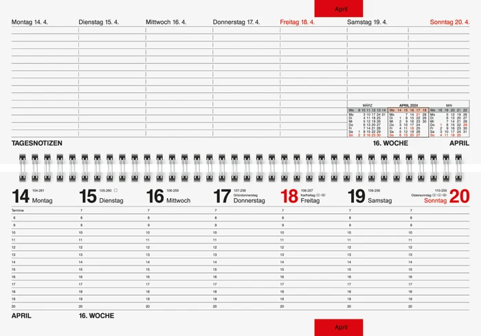 Brunnen Septant Wochenkalender 2024, 305x105mm, schwarz, 64 Blatt