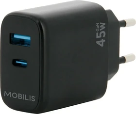 Mobilis Fast Wall Charger GaN 45W USB-C + USB-A schwarz