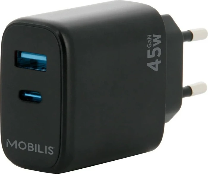 Mobilis Fast Wall Charger GaN 45W USB-C + USB-A schwarz