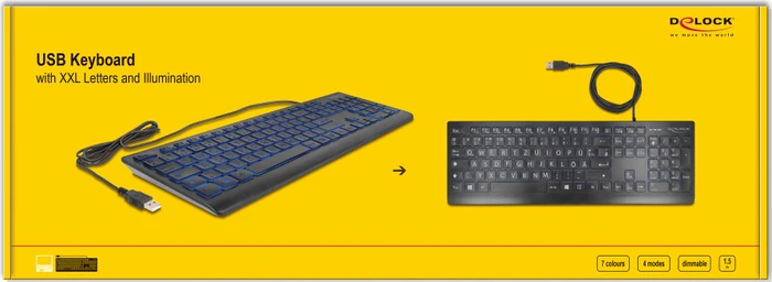 DeLOCK USB Keyboard mit XXL Buchstaben, schwarz, beleuchtet, USB, DE