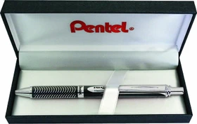 Pentel EnerGel Sterling BL407 Gelroller schwarz/silber, Geschenkbox