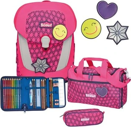 Scout Sunny II DIN Neon Safety Pink Glow Schultaschen-Set, 4-tlg.