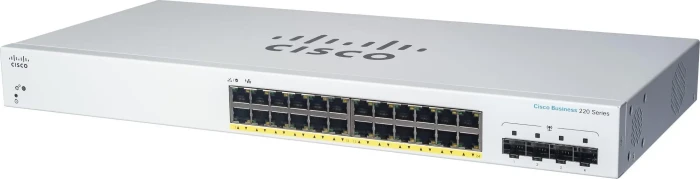 Cisco Business 220 Rackmount Gigabit Smart Switch, 24x RJ-45, 4x SFP, 195W PoE+