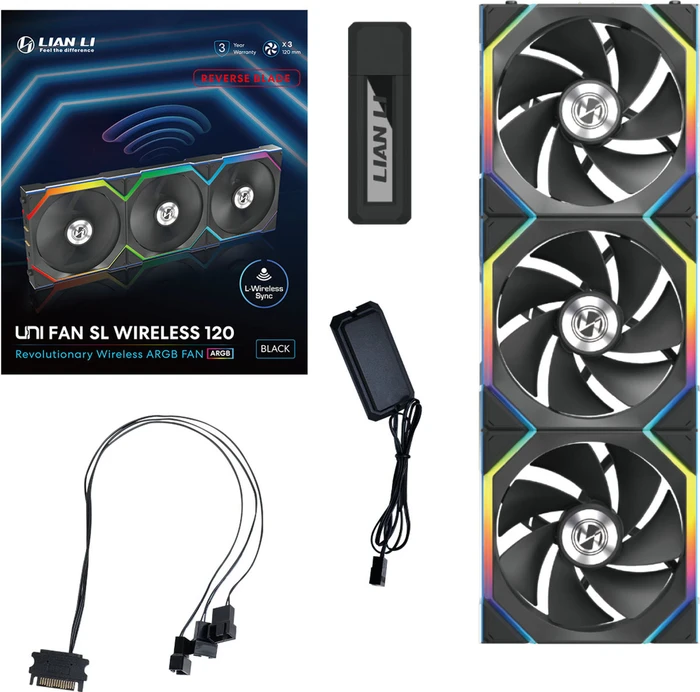 Lian Li Uni Fan SL Wireless 120 ARGB Reverse Blade, schwarz, LED-Steuerung, 120mm, 3er-Pack