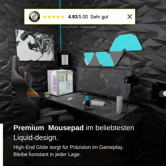 Nyfter Nyfpad XXL Liquid Premium Gaming Mousepad, 900x500mm, Design grau/schwarz