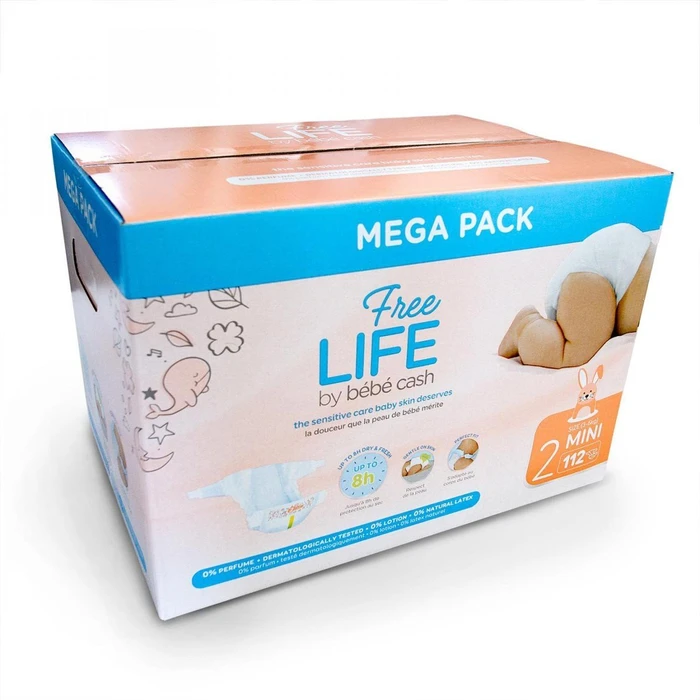 BebeCash Freelife Mini Einwegwindel, 3-6kg, 112 Stück (2x 56 Stück)