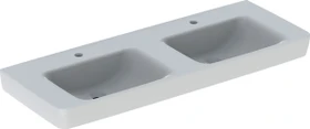 Geberit Renova Plan Doppelwaschtisch 130cm, Hahnloch mittig, ohne Überlauf, weiß/KeraTect