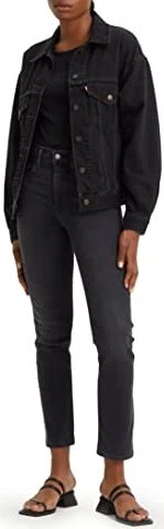 Levi's 724 High Rise Straight Jeans black worn in (Damen)