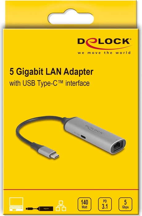 DeLOCK 5G LAN-Adapter mit Power Delivery, RJ-45, USB-C 3.1 [Stecker]