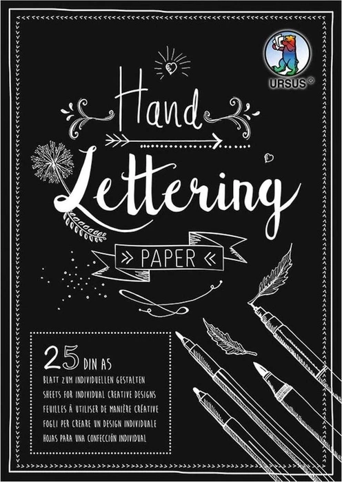 Ursus Handlettering Paper, A5, glatt, schwarz, 25 Blatt