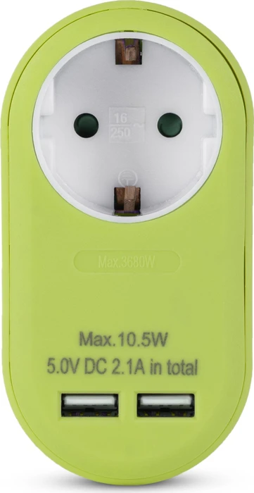 Entac Steckdosenadapter mit 2x USB-A, 1-fach, Lime