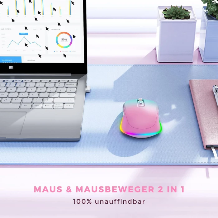 Seenda Rechargeable Wireless RGB Mouse mit Jiggler-Funktion, türkis/rosa, USB