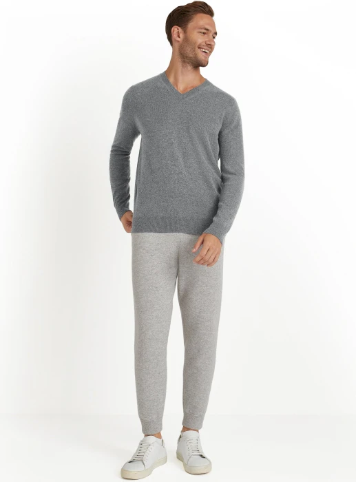 Falke Luxury V-Ausschnitt Pullover light greymel. (Herren)