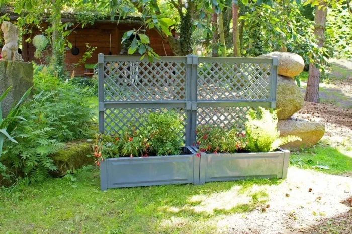 KHW Pflanzkasten-Set mit Spalier 100x43cm grün, 2-tlg.