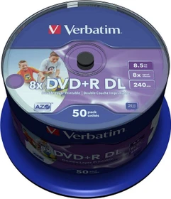 Verbatim DVD+R 8.5GB, 8x, 50er Spindel, wide, inkjet printable