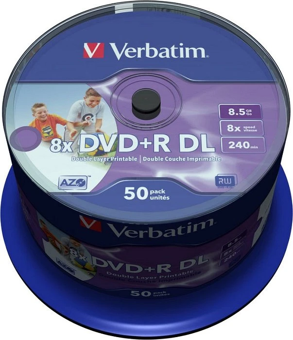 Verbatim DVD+R 8.5GB, 8x, 50er Spindel, wide, inkjet printable