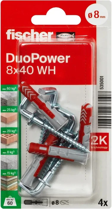 fischer DuoPower 8x40 WH K Schrauben/Dübel-Sortiment, 4 Stück (535001)