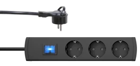 Kopp Steckdosenleiste UNOversal Plus mit Schalter und extraflachem Winkelstecker, 3-fach, 1.4m, schwarz